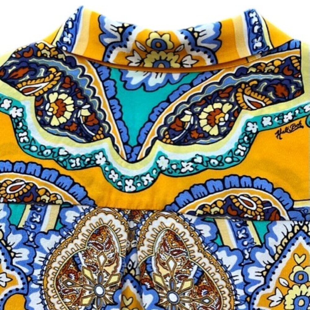 Hale Bob Women's Button Down 100% Silk Multi Color Yellow Blouse Paisley Print M - Picture 12 of 16